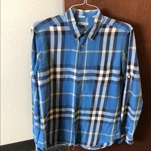 Burberry Blue Plaid Casual Button Down Shirt